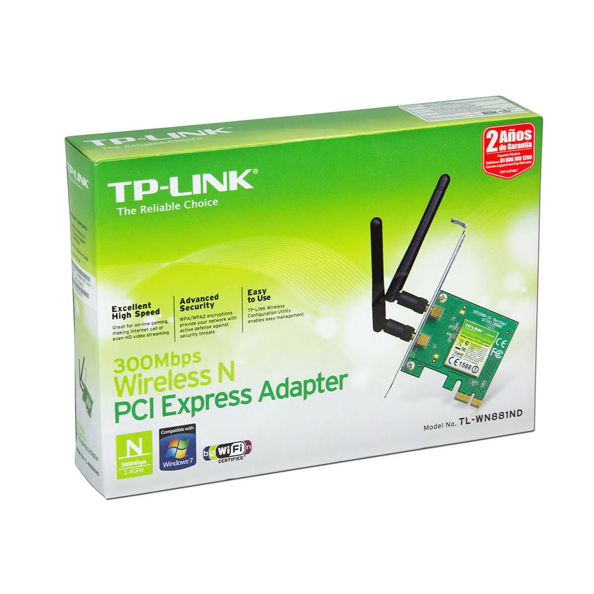 TP-Link Tarjeta de red inalámbrica 2 Antenas WiFi 4 300Mbps TL-WN881ND